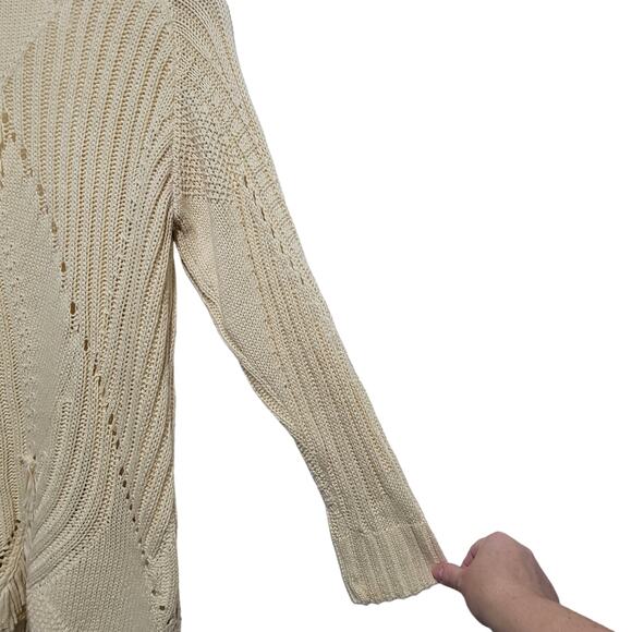 Umgee Cream Oversized Sweater Boho Cardigan Fringe Funky Open Front Knit Small - Picture 6 of 10